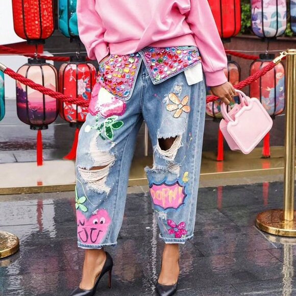 Denim - Blue Sexy Women's Ripped/Distressed Denim Jeans